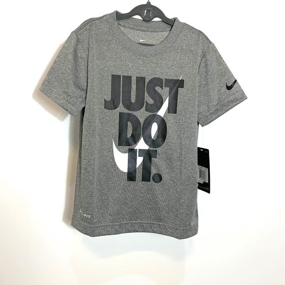 Nike NWT Boys Gray Dry Fit Just Do it Short Sleeve Shirt Size 4/XS - Picture 3 of 6
